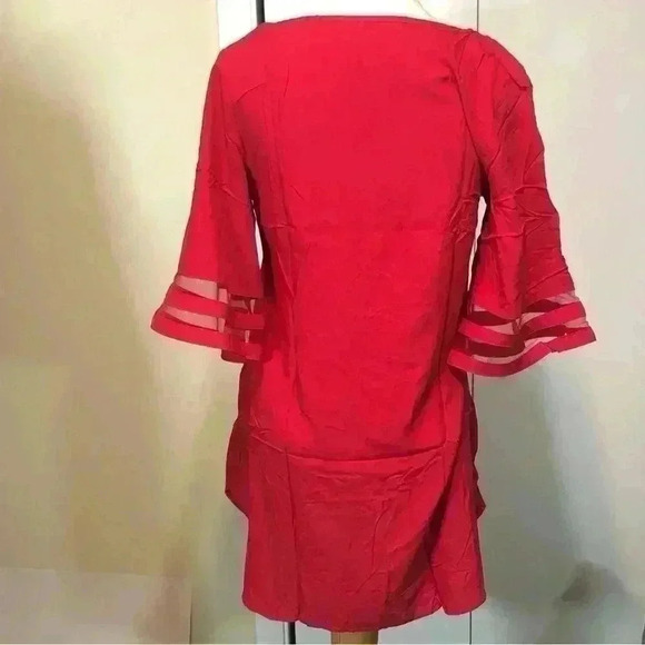 Red Swimsuit Cover Up 3/4 Bell Sleeve Beachwear V-Neck Bikini Beach size small - Picture 4 of 7